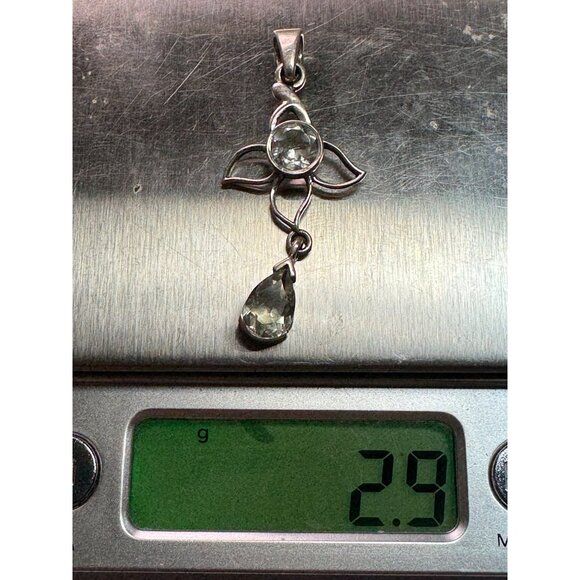 Estate Sterling Silver 925 Flower Design Pendant w/ Faceted Stones, 2.9g No Chai - Picture 8 of 8